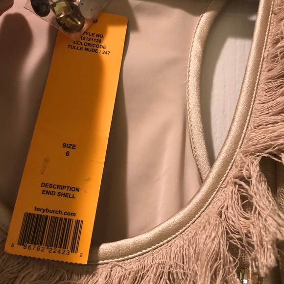 New Tory Burch Nude Top with Gems & Fringes - Picture 5 of 6